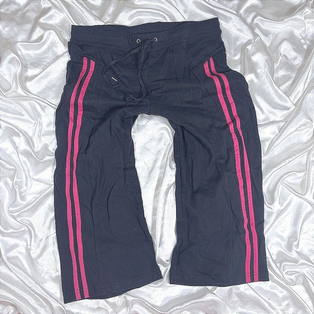 y2k Capri Joggers Black Pink Excellent G.W. Sport Striped Cropped Sweatpants L